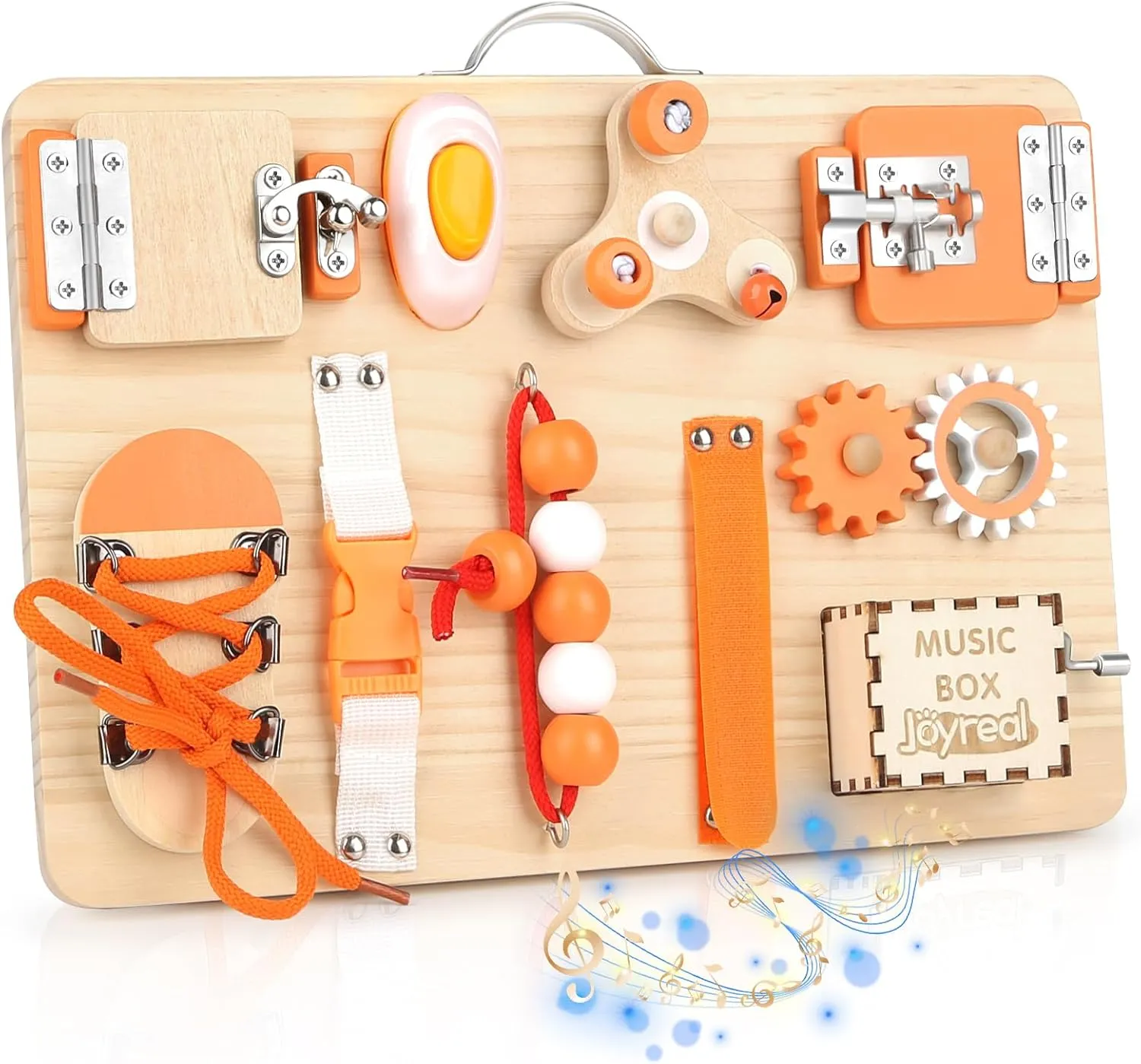 Joyreal Wooden Busy Board for Toddlers - Montessori Sensory Activity Board for Fine Motor Skills, Travel Busy Board Educational Sensory Toys for Children for Toddlers & Kids