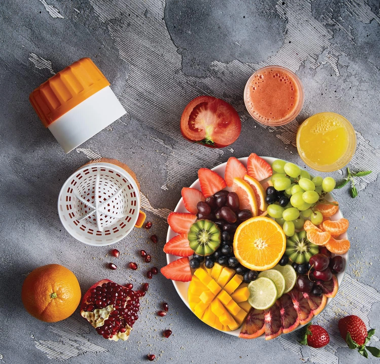 Juice Press • Citrus Press for Fresh Fruit/Vegetable Juices • Juicer with Juice Container • Manual Lemon & Orange Press • Citrus Juicer • Fruit Squeezer • Color: Purple