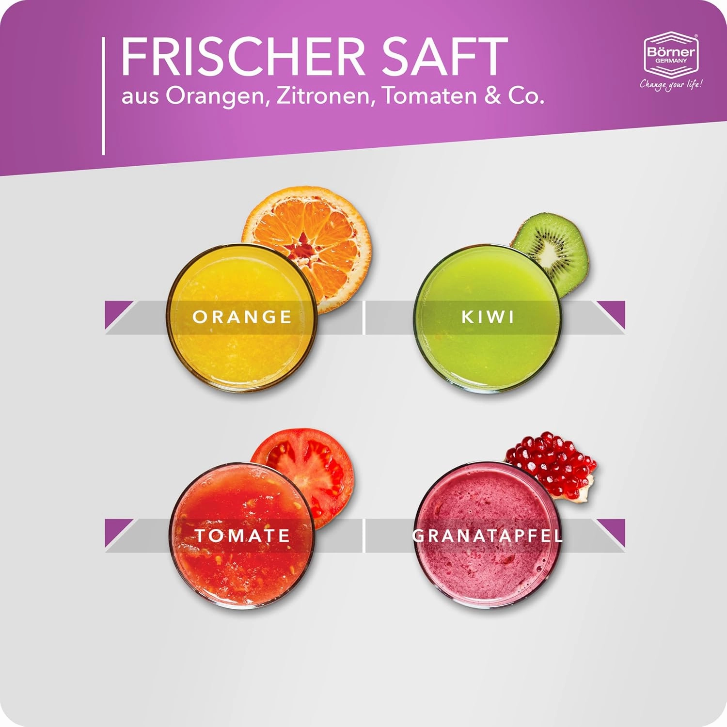 Juice Press • Citrus Press for Fresh Fruit/Vegetable Juices • Juicer with Juice Container • Manual Lemon & Orange Press • Citrus Juicer • Fruit Squeezer • Color: Purple