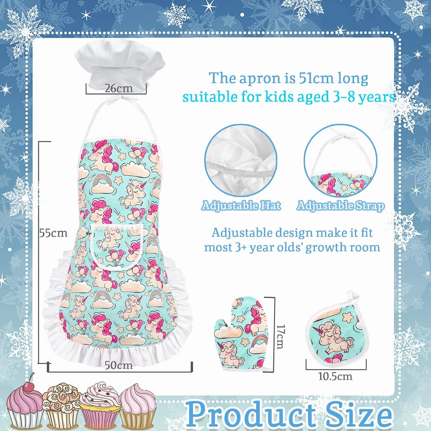 KAEGREEL Kids Baking Chef Set with Unicorn Apron and Mitt, 26pcs Kitchen Toys Kid Cooking Set with Chef Hat Spoons Whisk, Chef Supplies Role Play Gifts for Girls Boys Aged 3 4 5 6 7 8 Years Old