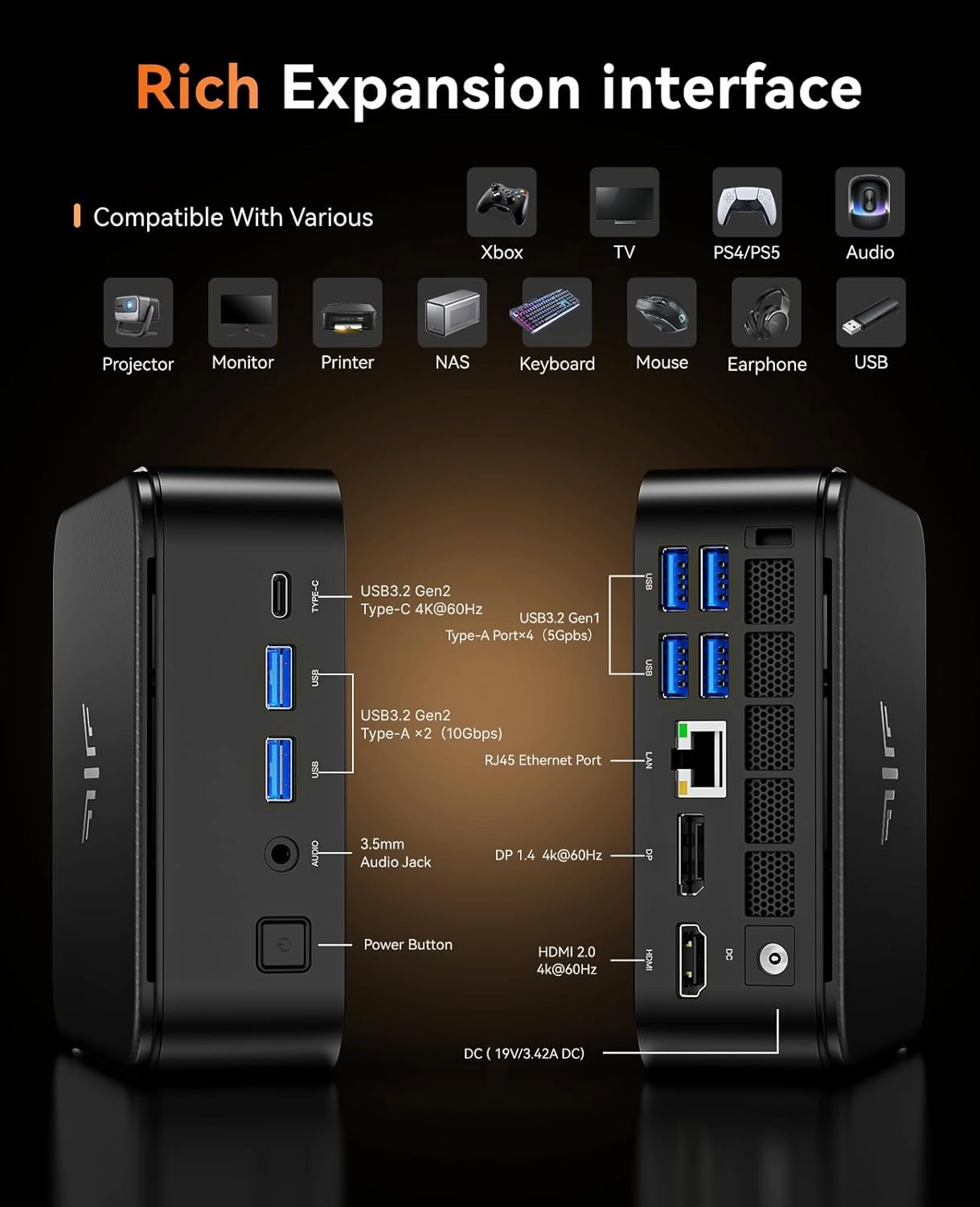 KAMRUI Mini PC with AMD Ryzen 7 5825U, 16GB DDR4 512GB M.2 SSD Mini Computer, Mini Gaming PC with USB Type-C, Desktop Computer Supports Triple 4K Display, WiFi 6, BT 5.2
