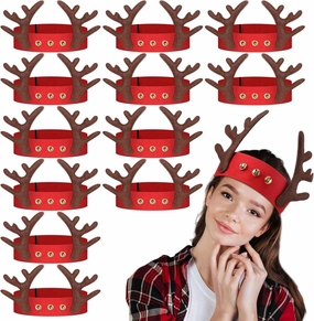 Karenhi 12 Pcs Christmas Reindeer Antler Felt Headbands for Kid Bulk Reindeer Antler Headbands with Jingle Bell Deer Antlers Headband Christmas Apparel Accessories for Xmas Party Dress up Party Supply