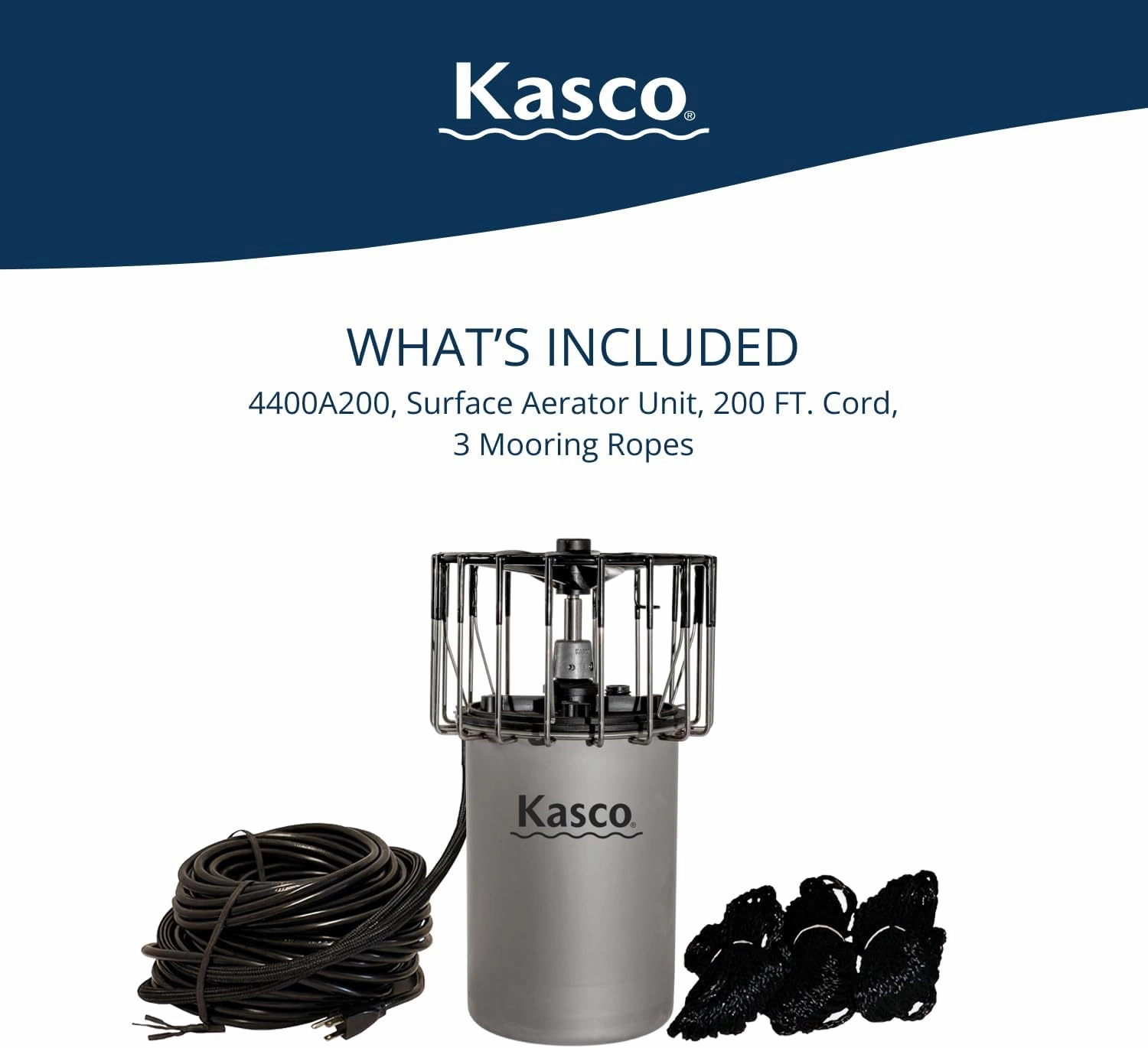 Kasco 1HP Surface Aerator -120V with 200 ft Electric Power Cord | Efficient Surface Aeration for Lakes & Pond | Maximum Circulation for Clear Healthy Water | Float not Included