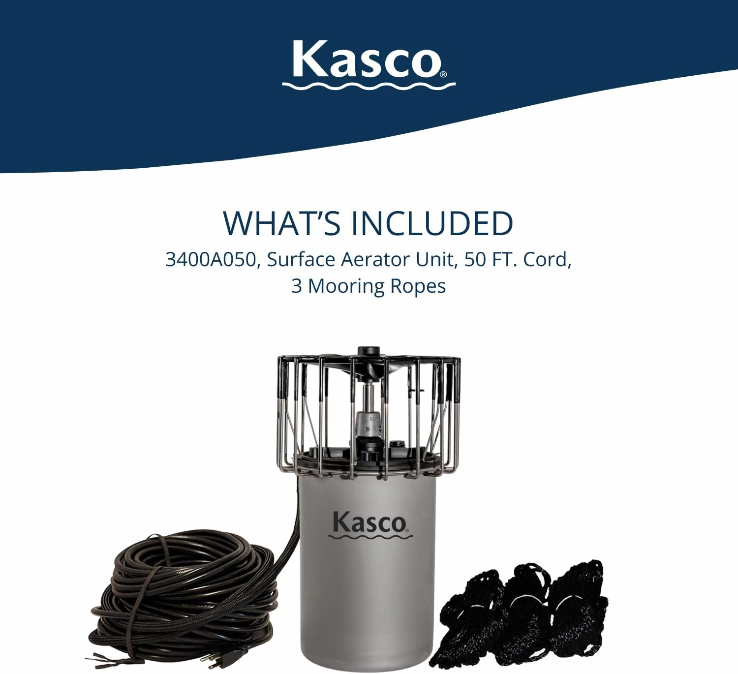 Kasco 3/4HP Surface Aerator -120V with 50 ft Electric Power Cord | Efficient Surface Aeration for Lakes & Pond | Maximum Circulation for Clear Healthy Water | Float not Included