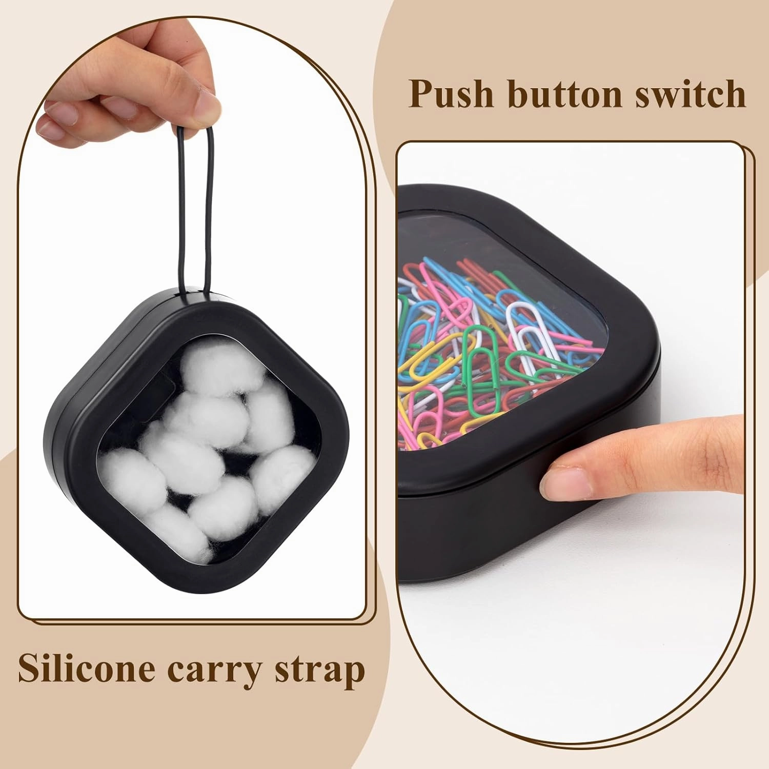 Kathfly 6 Pcs Hair Tie Container Dispenser Organizer Hair Tie Holder Travel Portable Bobby Pin Holder Cotton Swabs Dispenser Women Bathroom Storage Accessory(Black)