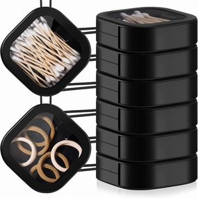 Kathfly 6 Pcs Hair Tie Container Dispenser Organizer Hair Tie Holder Travel Portable Bobby Pin Holder Cotton Swabs Dispenser Women Bathroom Storage Accessory(Black)