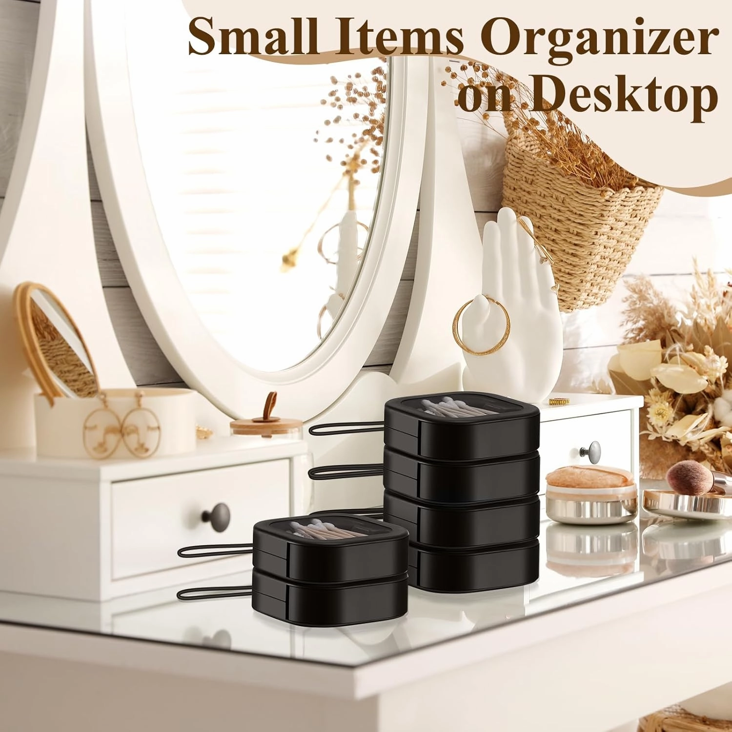Kathfly 6 Pcs Hair Tie Container Dispenser Organizer Hair Tie Holder Travel Portable Bobby Pin Holder Cotton Swabs Dispenser Women Bathroom Storage Accessory(Black)