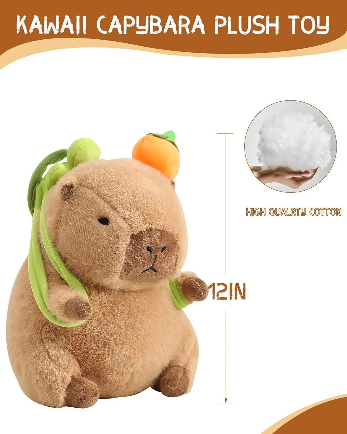 Kawaii Cute Capybara Plush with Turtle Backpack Soft Orange Capybara Stuffed Animal Capybara Plush Pillow Toy Birthday Gifts for Kids Boys Girls 12 inch