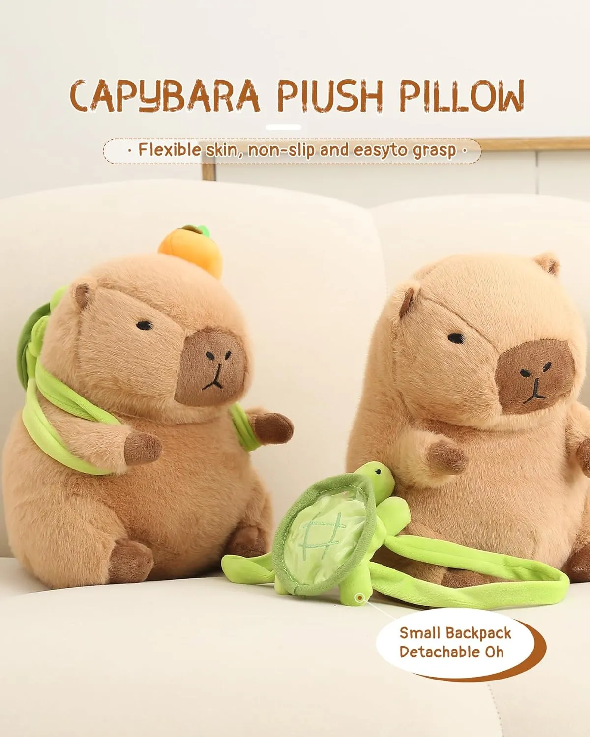 Kawaii Cute Capybara Plush with Turtle Backpack Soft Orange Capybara Stuffed Animal Capybara Plush Pillow Toy Birthday Gifts for Kids Boys Girls 12 inch