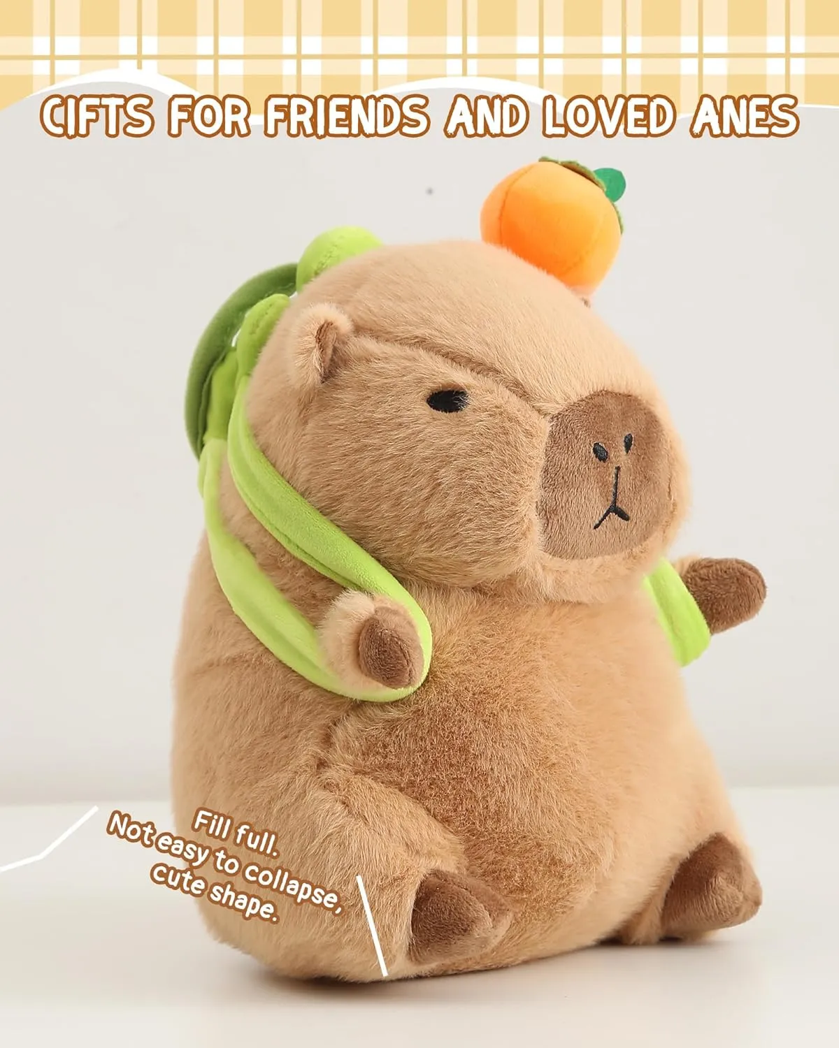 Kawaii Cute Capybara Plush with Turtle Backpack Soft Orange Capybara Stuffed Animal Capybara Plush Pillow Toy Birthday Gifts for Kids Boys Girls 12 inch