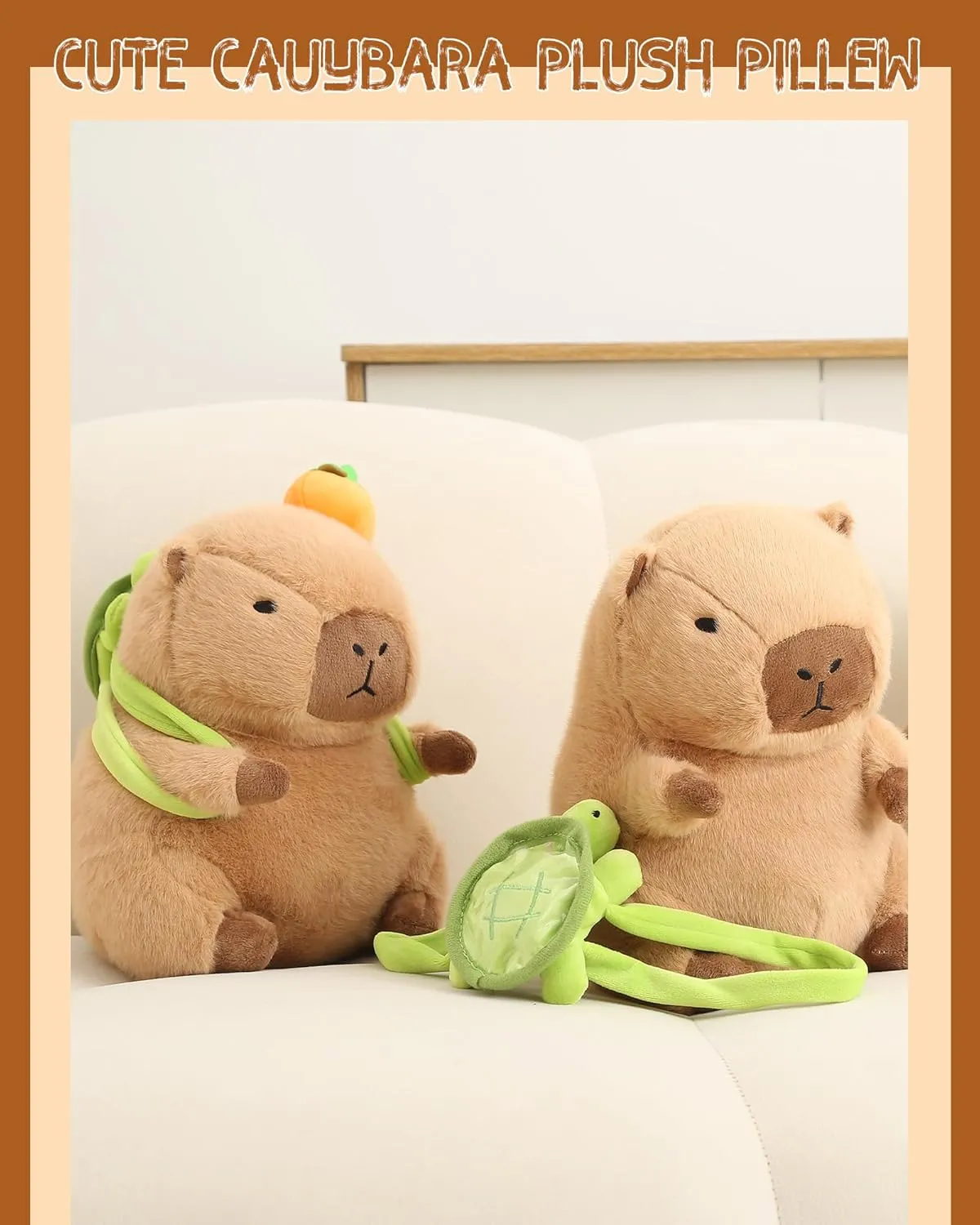 Kawaii Cute Capybara Plush with Turtle Backpack Soft Orange Capybara Stuffed Animal Capybara Plush Pillow Toy Birthday Gifts for Kids Boys Girls 12 inch