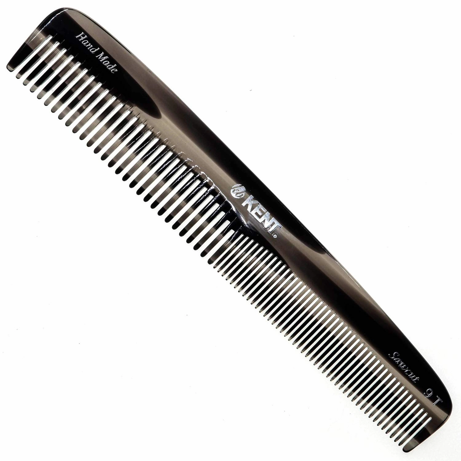 Kent 9T Graphite Fine Tooth and Wide Tooth Detangler Hair Combs - Large Handmade and Saw-Cut Dressing Comb - Wet Hair Comb for Women and Durable Grooming Comb for Men Made in England