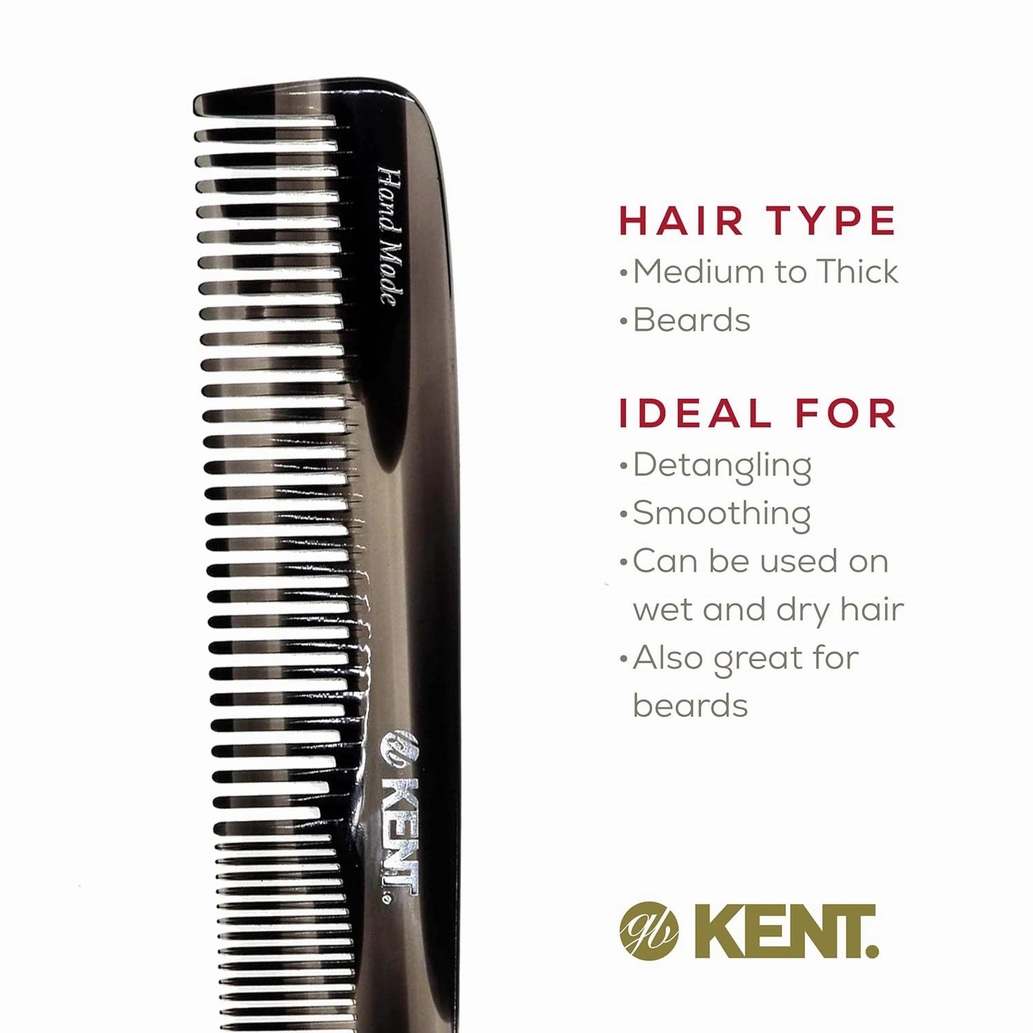 Kent 9T Graphite Fine Tooth and Wide Tooth Detangler Hair Combs - Large Handmade and Saw-Cut Dressing Comb - Wet Hair Comb for Women and Durable Grooming Comb for Men Made in England