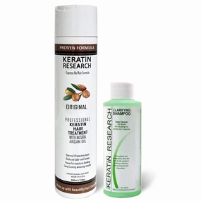 KERATIN RESEARCH Keratina Brasilera Tratamiento Capilar por 300ml con Champ Clarificante, Resultados Profesionales, Alisa y Suaviza el Cabello (Kit de Tratamiento Capilar por 10oz)