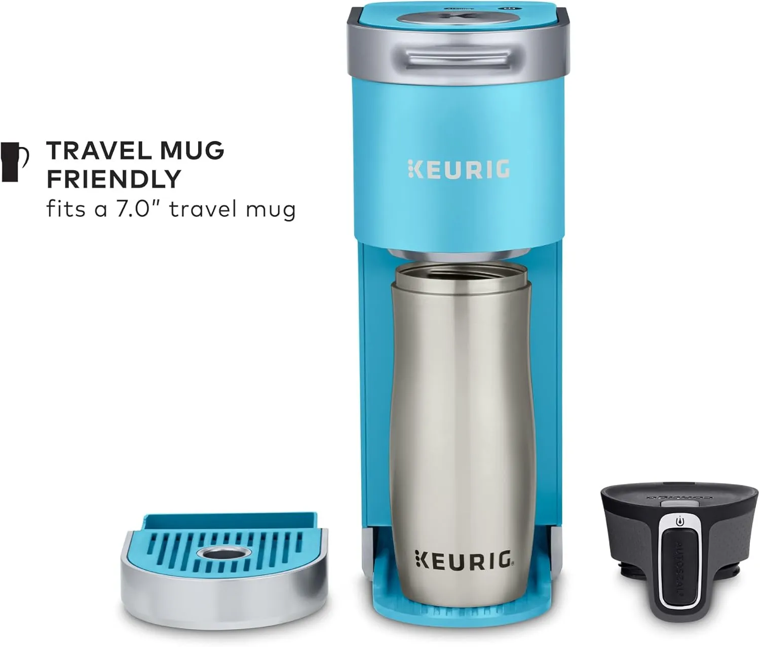 Keurig K-Mini Plus Single Serve K-Cup Pod Coffee Maker, with 6 to 12oz Brew Size, Stores up to 9 K-Cup Pods, Travel Mug Friendly, 1500 watts, Cool Aqua