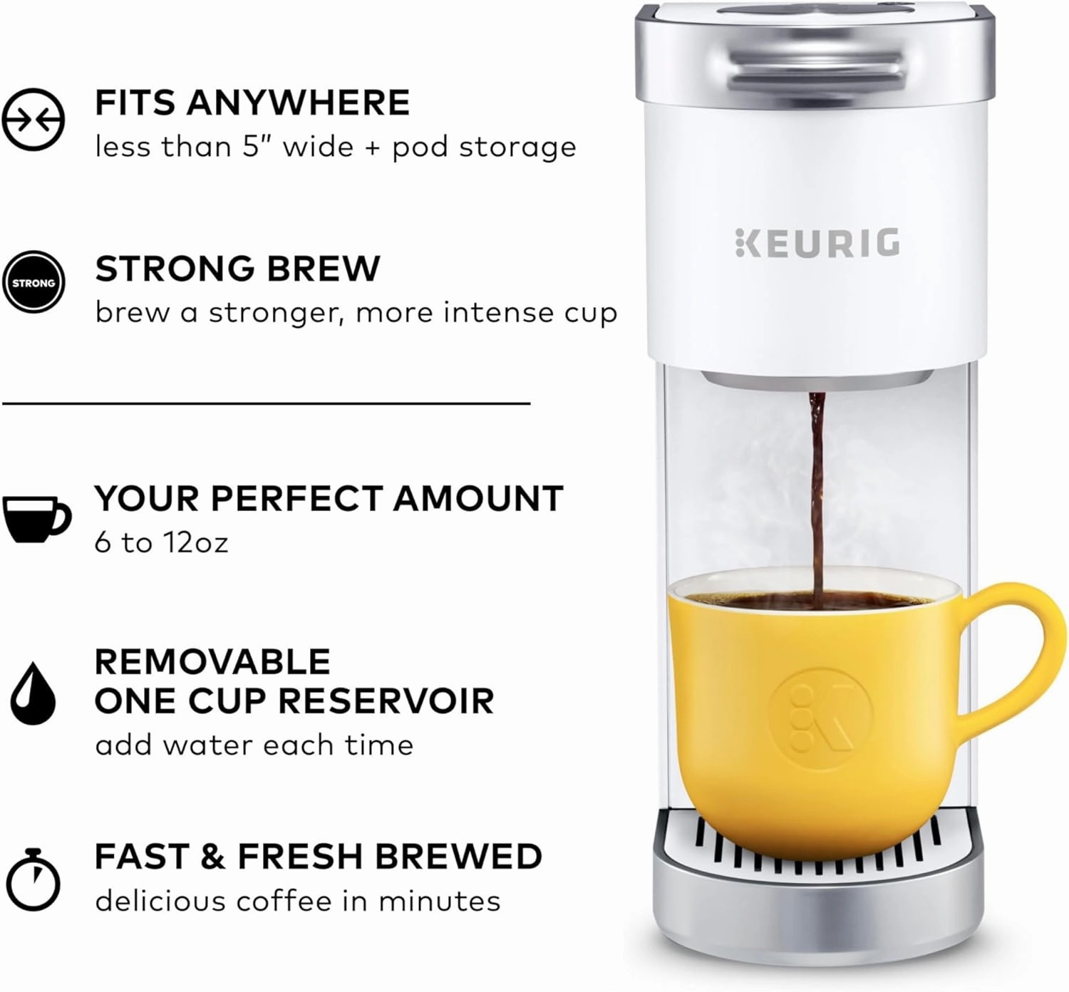 Keurig K-Mini Plus Single Serve K-Cup Pod Coffee Maker, with 6 to 12oz Brew Size, Stores up to 9 K-Cup Pods, Travel Mug Friendly, Matte White