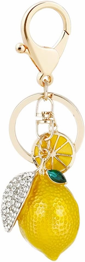 Keychain Lemon Pendant Keychain Rhinestone Crystal Keyring Car Key Chain Key Holder Handbag Purse Charm, Gift Ideas for Her and Him, Gift Exchange Ideas, One Color, One Size