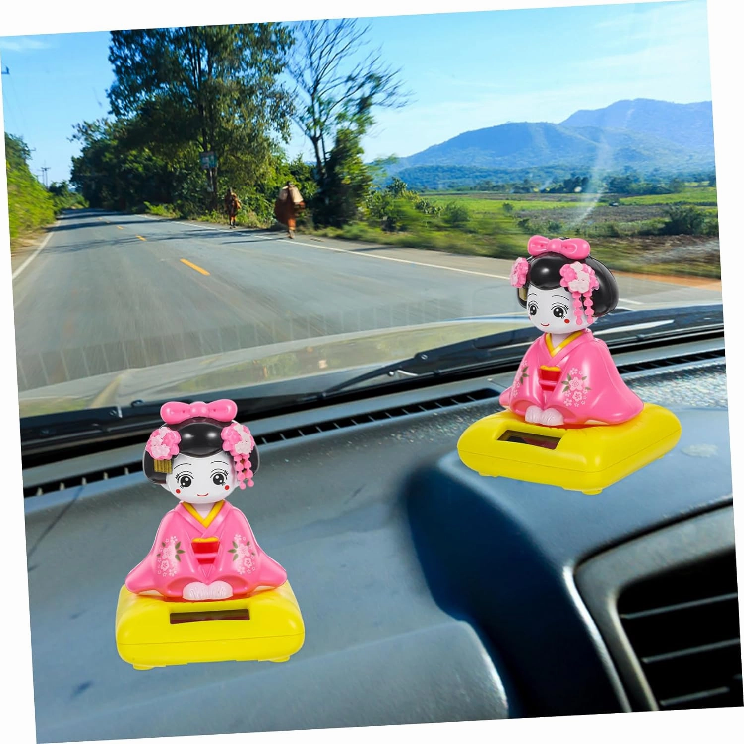 KICHOUSE Shaking Kimono Doll Figurine Cute Cartoon Ornament for Car Interior Delicate Decoration Cheerful Dashboard Accessory for Desktops Gardens