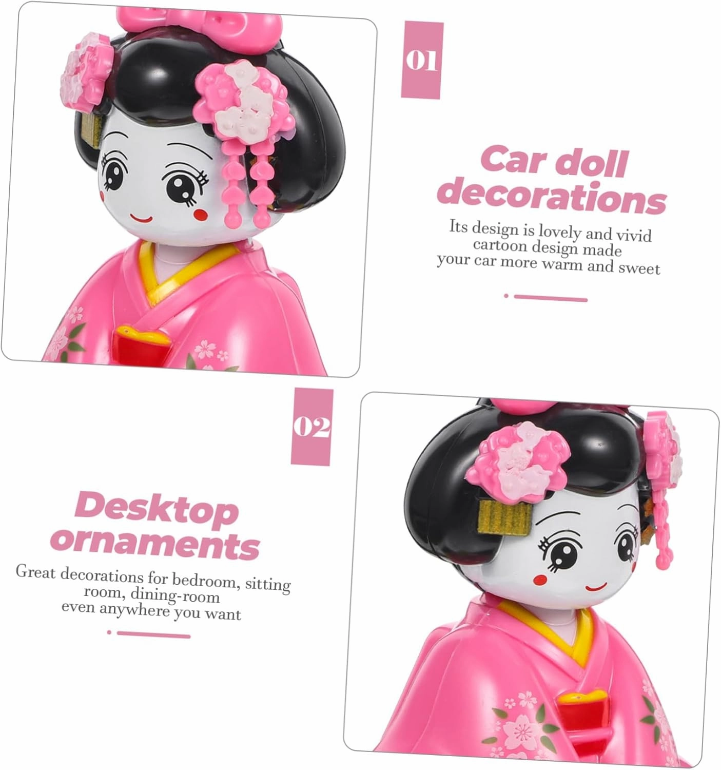 KICHOUSE Shaking Kimono Doll Figurine Cute Cartoon Ornament for Car Interior Delicate Decoration Cheerful Dashboard Accessory for Desktops Gardens