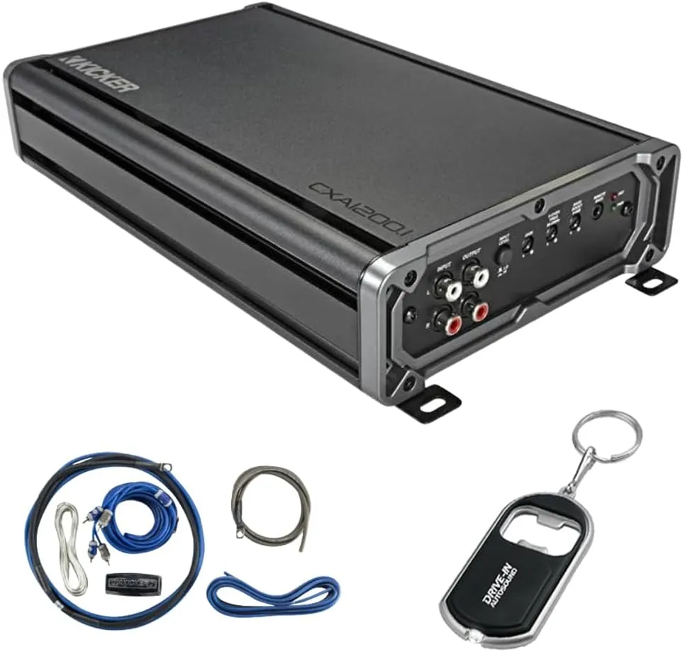 KICKER 46CXA12001T 1200W Mono Class D Subwoofer Amp with 46CK8 amp Wiring kit and DIAS Keychain