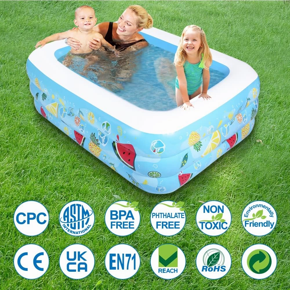 Kiddie Pool, 72"×58"×22" Inflatable Pool with Inflatable Soft Floor, Cool Summer Swimming Pool for Kids and Family, Blow Up Pool for Backyard, Garden, Indoor, or Outdoor