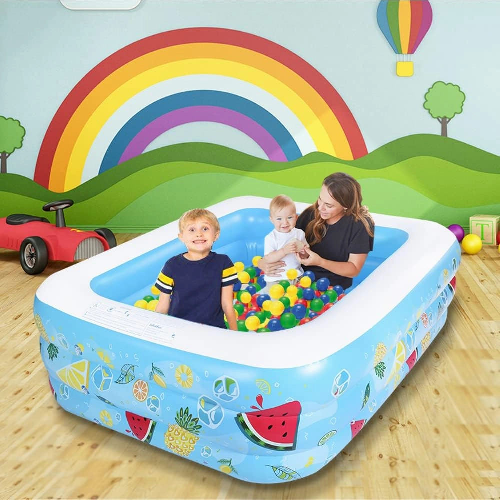 Kiddie Pool, 72"×58"×22" Inflatable Pool with Inflatable Soft Floor, Cool Summer Swimming Pool for Kids and Family, Blow Up Pool for Backyard, Garden, Indoor, or Outdoor
