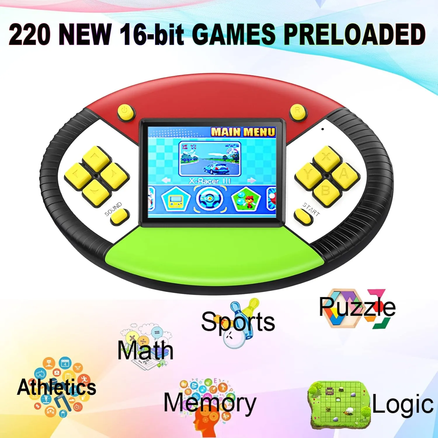 Kids Handheld Games Toys with 220 16 Bit Video Games,Handheld Gaming Stuff for Boys and Girls,Portable Rechargeable Family Retro Games Player Party Favors Christmas Birthday Gift Black