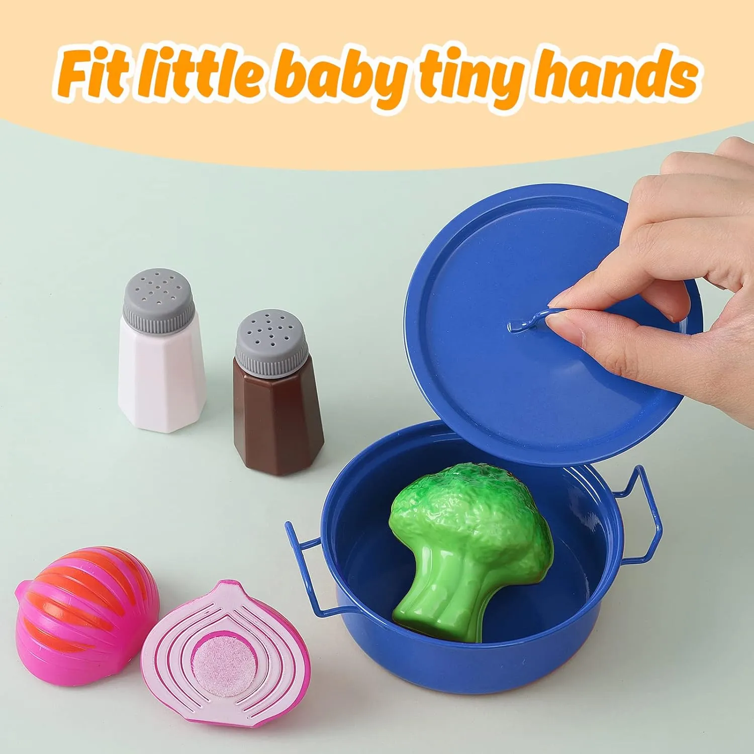 Kids Play Kitchen Toy Accessories Set Toddler Cooking Playset for Girls Boys Including Colorful Pots and Pans (Blue)
