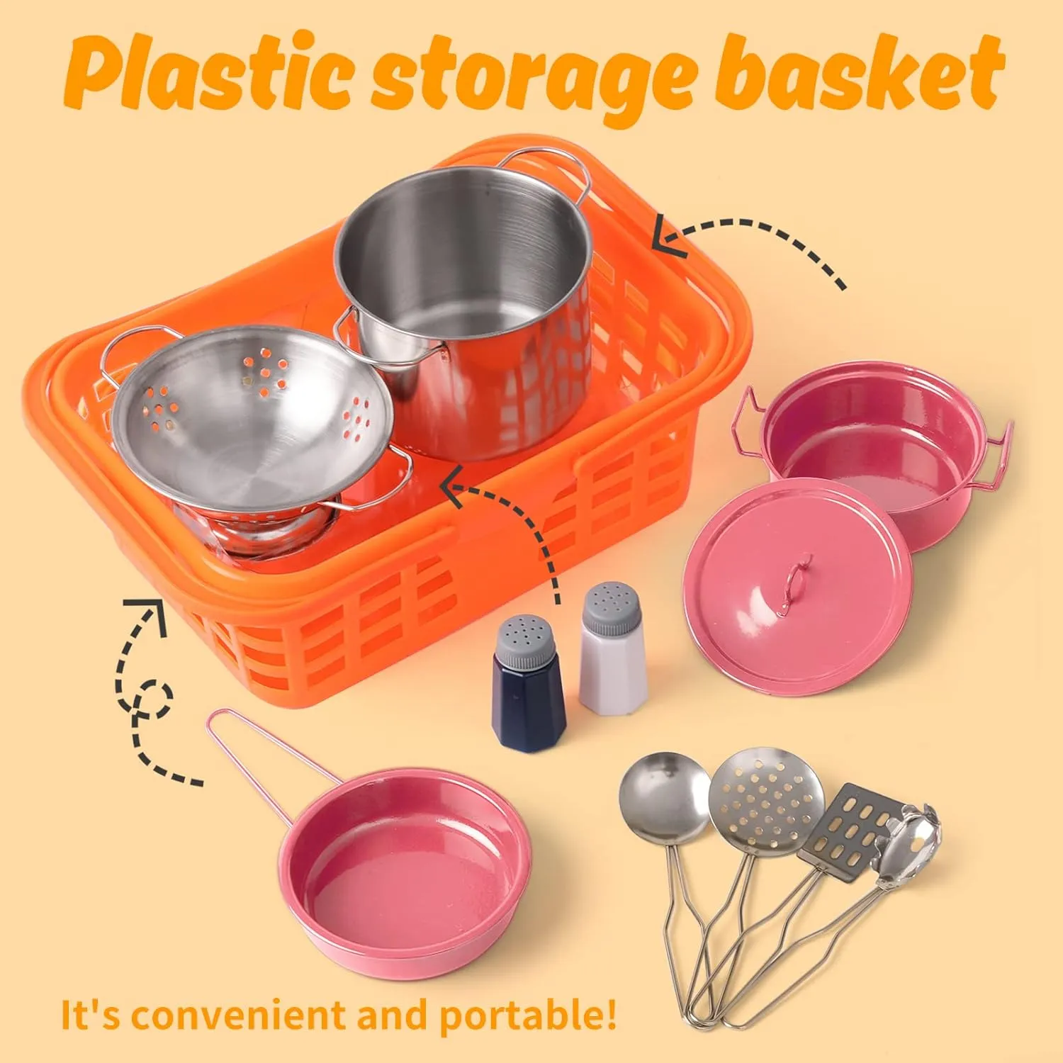 Kids Play Kitchen Toy Accessories Set Toddler Cooking Playset for Girls Boys Including Colorful Pots and Pans (Pink)