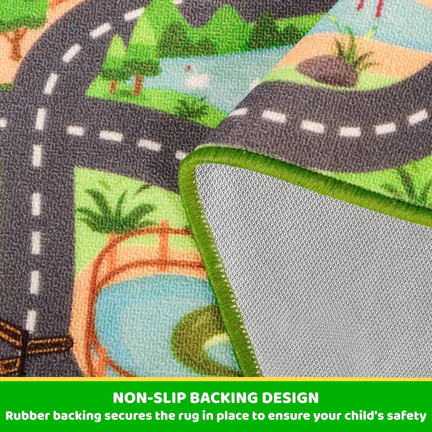 Kids Rug Playmat, 59"X39.4" Animal Zoo Road Map for Toy Cars, Non-Slip Carpet for Playroom Bedroom Boys, Play Mat Track for Kids