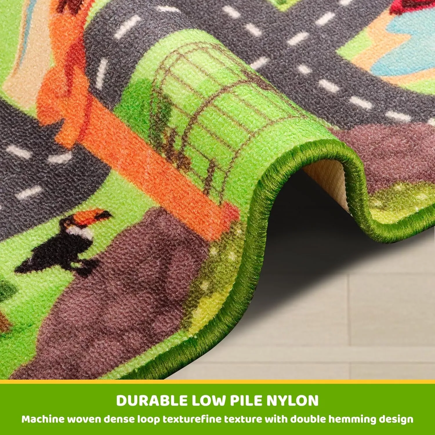 Kids Rug Playmat, 59"X39.4" Animal Zoo Road Map for Toy Cars, Non-Slip Carpet for Playroom Bedroom Boys, Play Mat Track for Kids