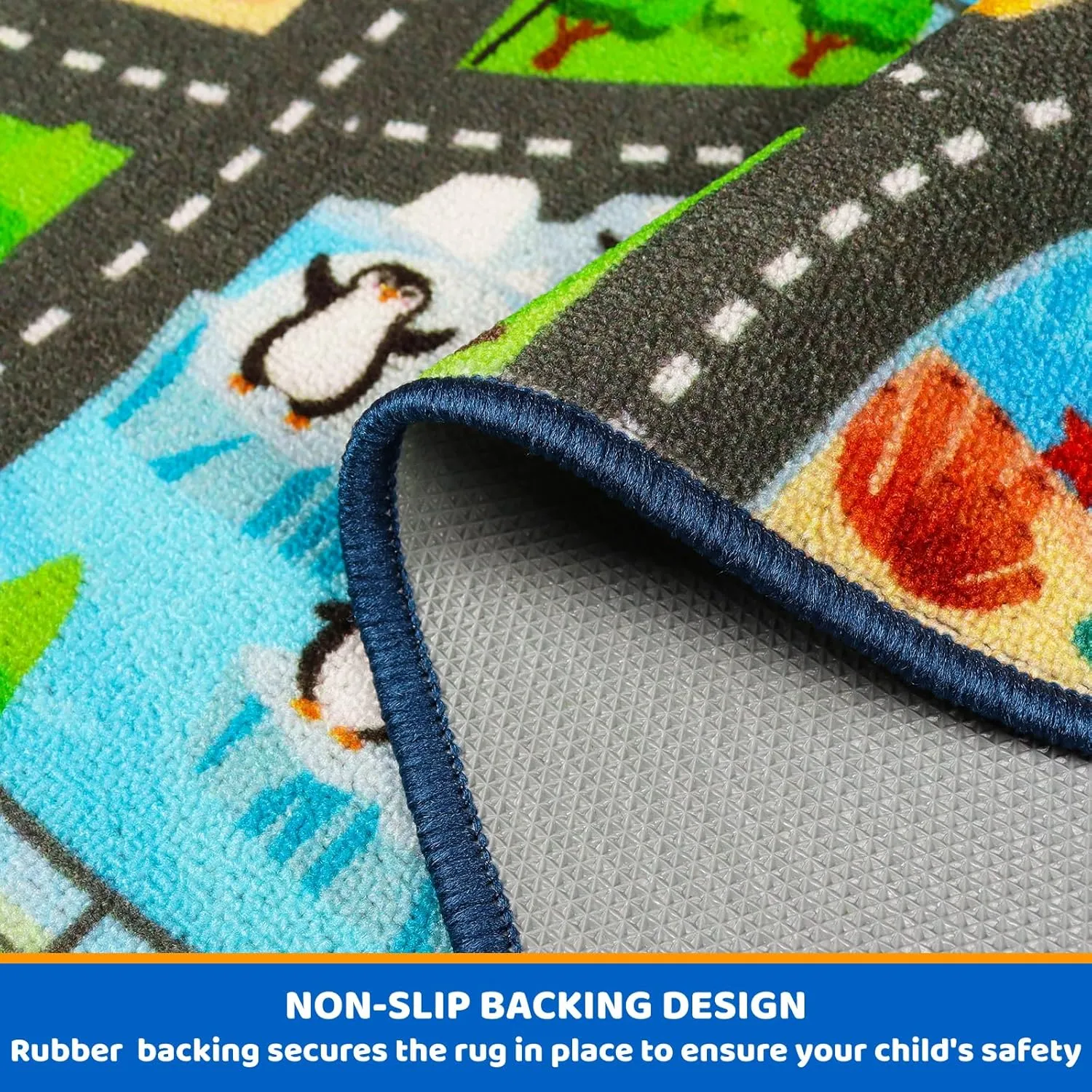 Kids Rug Playmat Rug,59"X39.4" Marine Animals Car Rugs for Kids Toy Cars,Non Slip Aquarium Road Map Kids Carpet for Playroom Bedroom Boys,Kids Play Mat Road Rug,Track Rug Car Play Carpet for Kids
