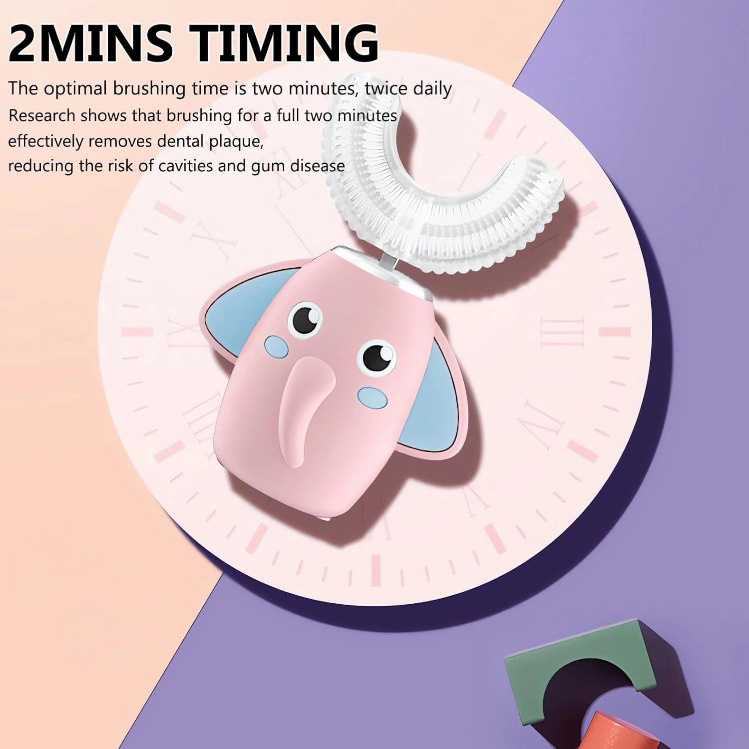 Kids Electric Toothbrush U-Shaped Ultrasonic IPX7 Waterproof Design with 2 Brush Head 3 Modes, 360° Full Mouth Cleaning Automatic Children Toothbrush for 2-12 Years Old (Pink, 2-12 Age)