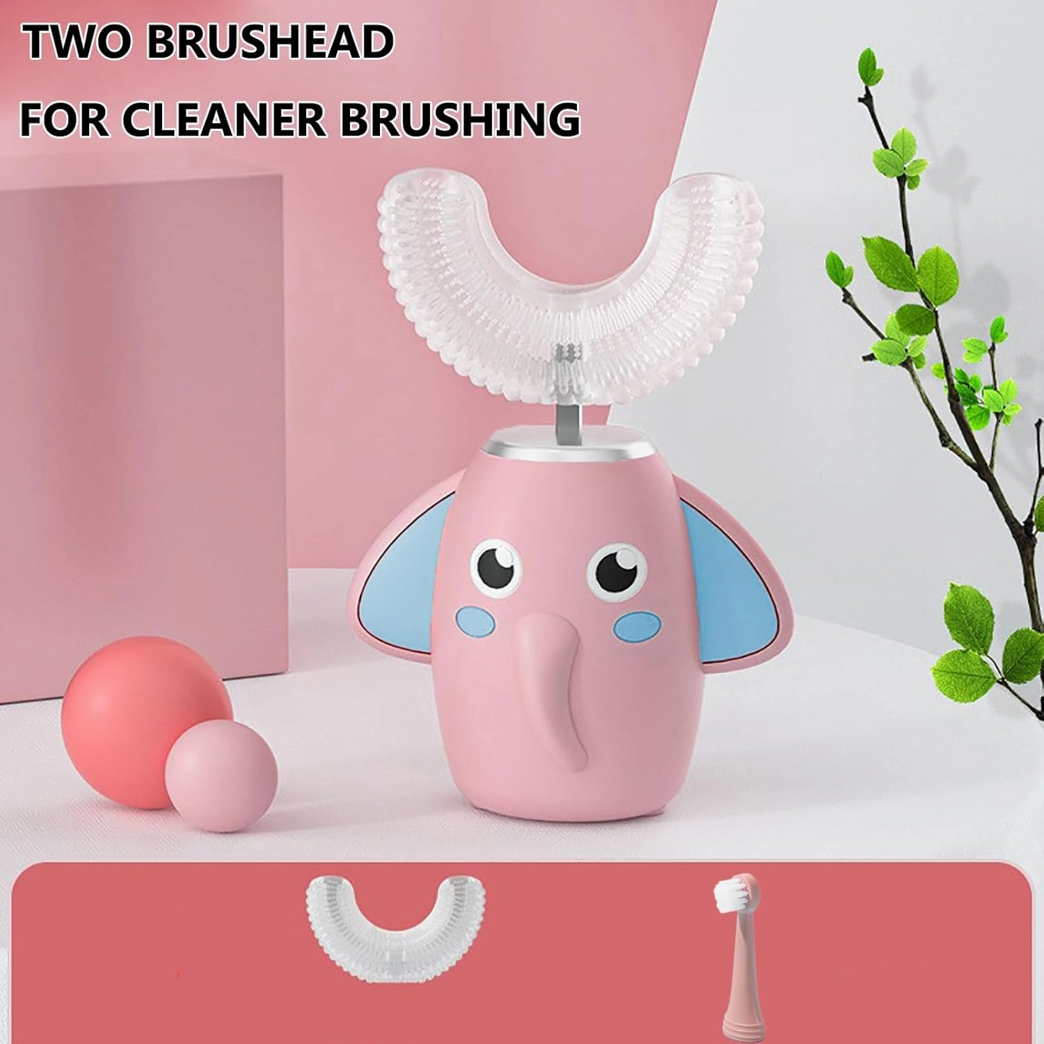 Kids Electric Toothbrush U-Shaped Ultrasonic IPX7 Waterproof Design with 2 Brush Head 3 Modes, 360° Full Mouth Cleaning Automatic Children Toothbrush for 2-12 Years Old (Pink, 2-12 Age)