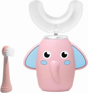 Kids Electric Toothbrush U-Shaped Ultrasonic IPX7 Waterproof Design with 2 Brush Head 3 Modes, 360° Full Mouth Cleaning Automatic Children Toothbrush for 2-12 Years Old (Pink, 2-12 Age)