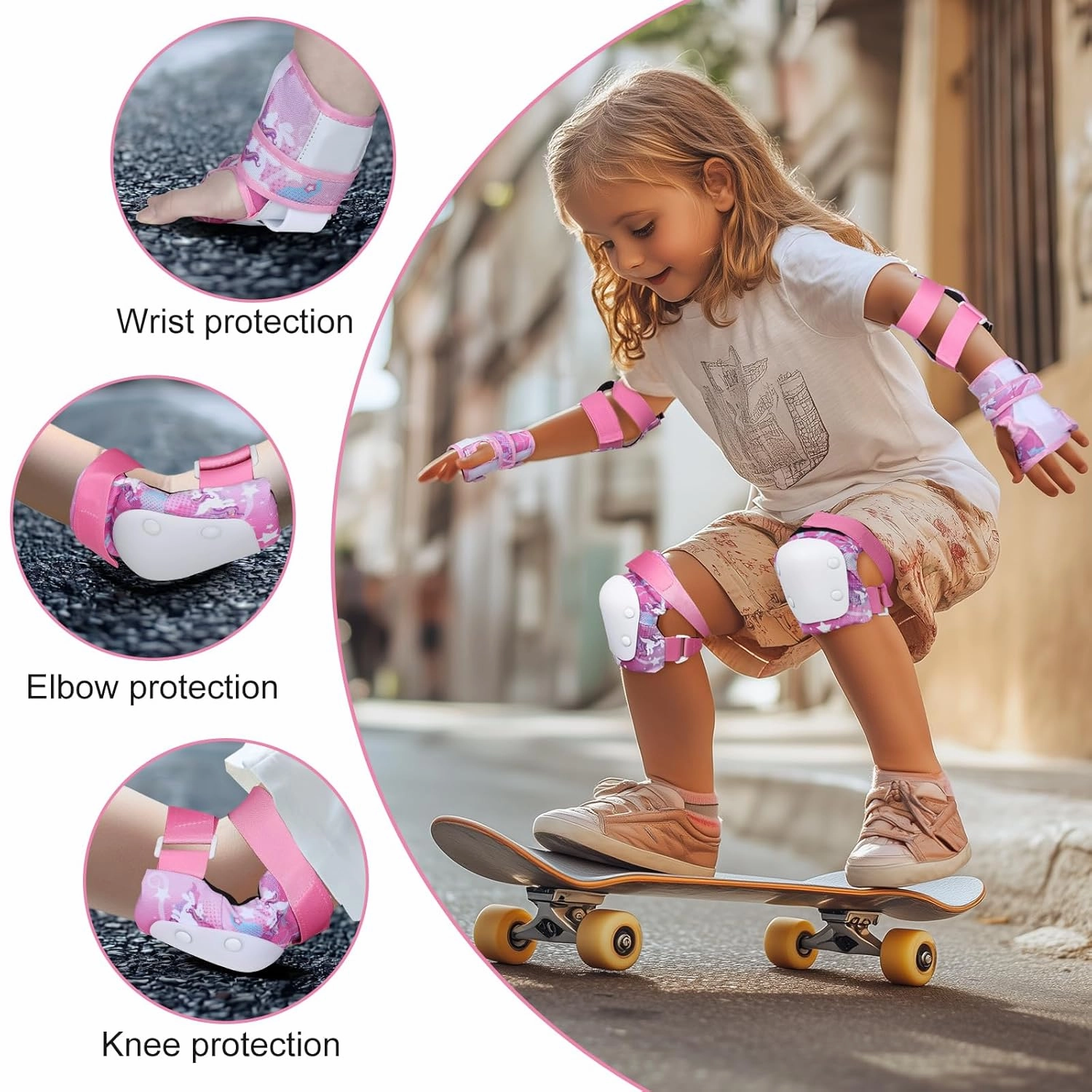 Kids Knee and Elbow Pads Set for Children Ages 3-5/5-8, Toddler Protective Gear Set for Roller Skating, Cycling, Skateboarding, Inline Skating, Scooter Riding Sports