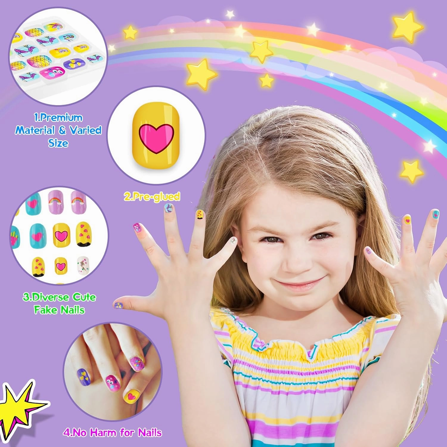 Kids Nail Polish Set for Girls, Nail Art Kit for Kids Ages 7-12, All-in-One Nail Dryer Salon with Press On False Nails, Non-Toxic Polish, Stickers, DIY Decorative, Gift Toys for Girls