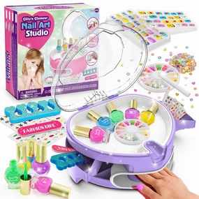 Kids Nail Polish Set for Girls, Nail Art Kit for Kids Ages 7-12, All-in-One Nail Dryer Salon with Press On False Nails, Non-Toxic Polish, Stickers, DIY Decorative, Gift Toys for Girls