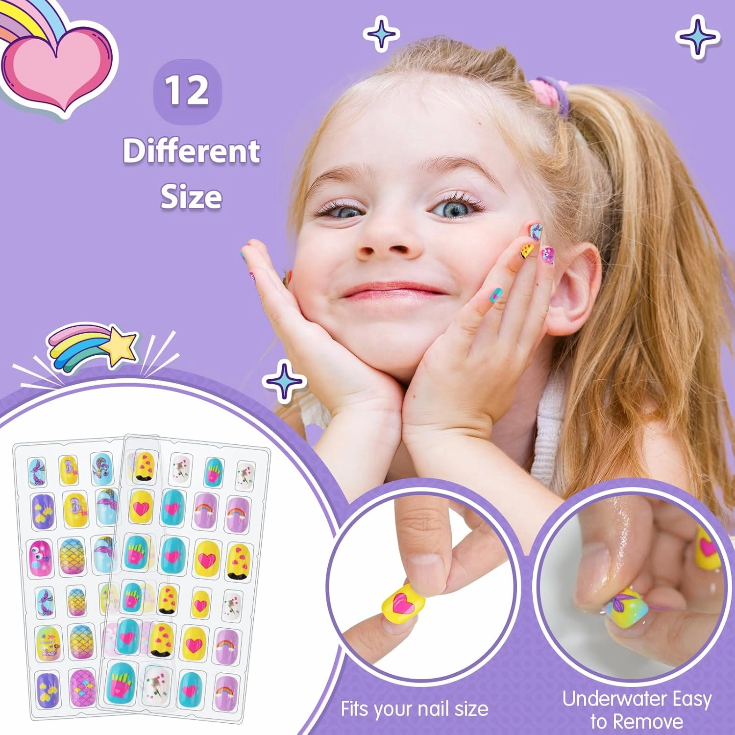 Kids Nail Polish Set for Girls, Nail Art Kit for Kids Ages 7-12, All-in-One Nail Dryer Salon with Press On False Nails, Non-Toxic Polish, Stickers, DIY Decorative, Gift Toys for Girls