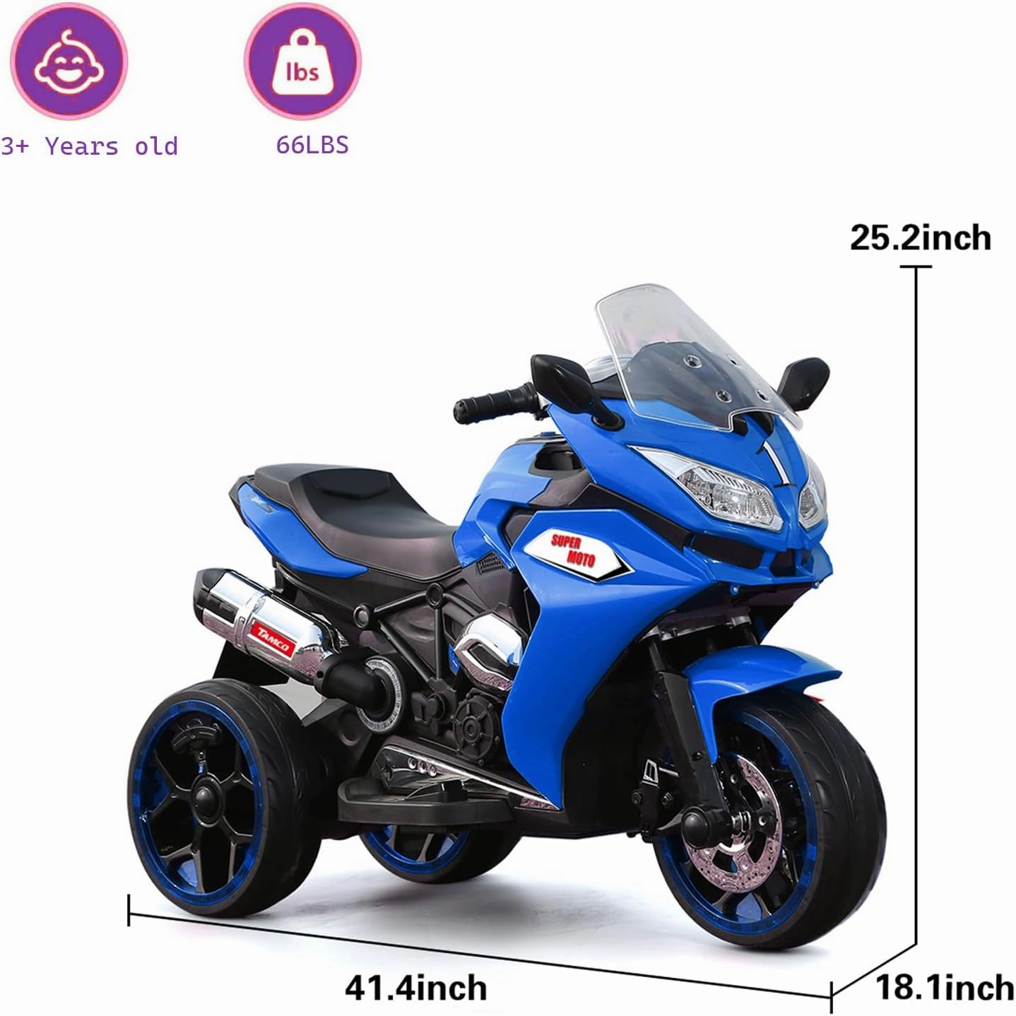 Kids Ride On Motorcycle,12V 4.5AH Battery Powered Ride On Motorcycle,550W Motor,1.8-3.2 Mph Speed,Electric Motorcycle w/Training Wheels with Light, Manual Throttle,Led Lights, Music,USB,Mp3 Blue