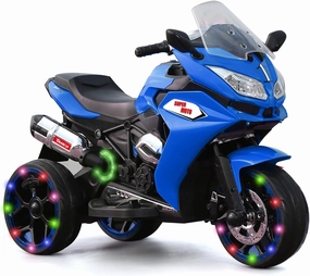 Kids Ride On Motorcycle,12V 4.5AH Battery Powered Ride On Motorcycle,550W Motor,1.8-3.2 Mph Speed,Electric Motorcycle w/Training Wheels with Light, Manual Throttle,Led Lights, Music,USB,Mp3 Blue