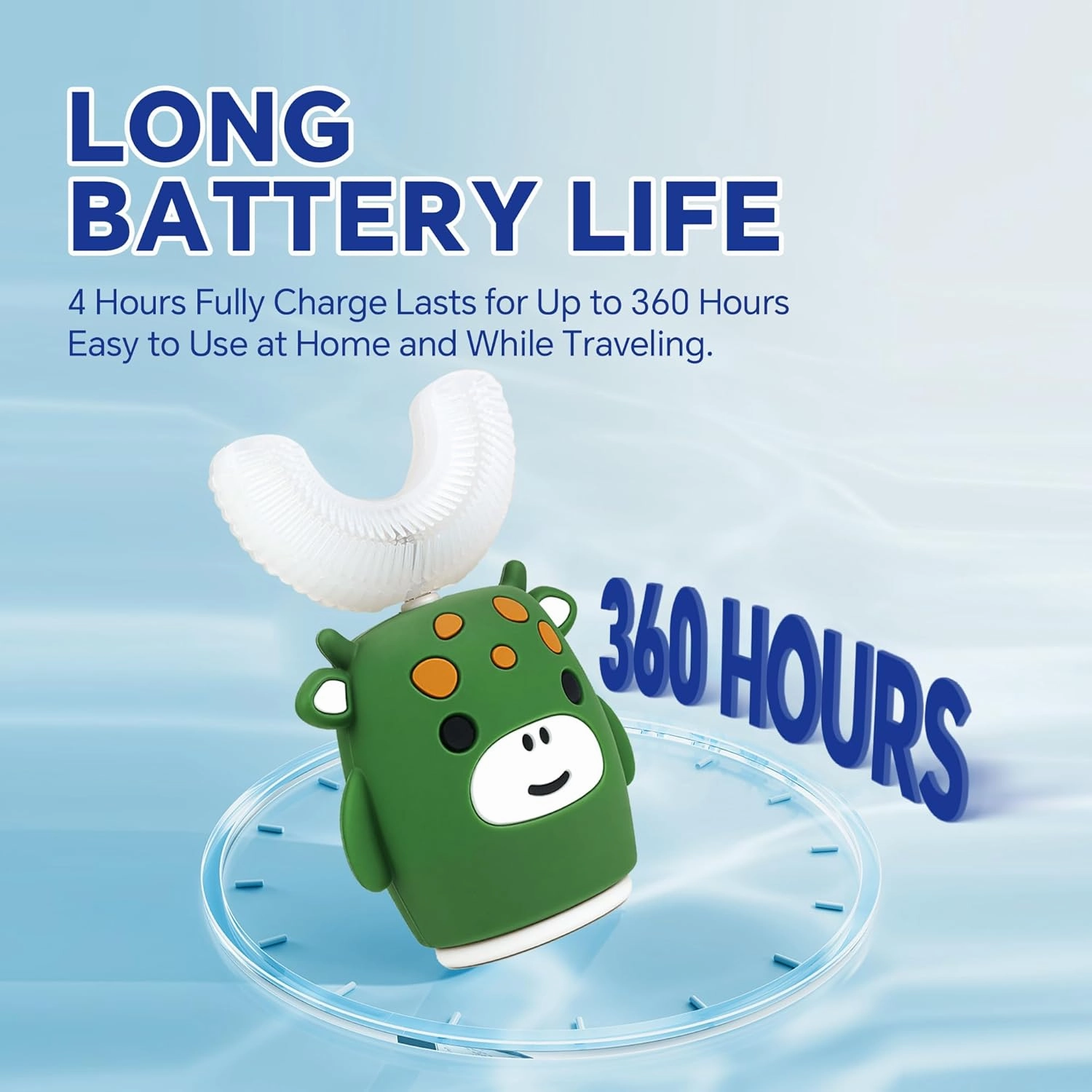 Kids Sonic Electric Toothbrush U Shaped Automatic Timer IPX7 Waterproof 5 Modes 360° Oral Cleaning Teeth Whitening Gums Massage Replaceable Soft Cartoon for 2-7 (Green Cow)