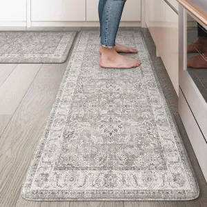 KIMODE Kitchen Mats Cushioned Anti Fatigue 2 PCS, Boho Kitchen Mats Stain Resistant, Standing Kitchen Runner Rug, Non Slip Waterproof Kitchen Sink Floor Mat, 20"x47" 20"x32", Grey