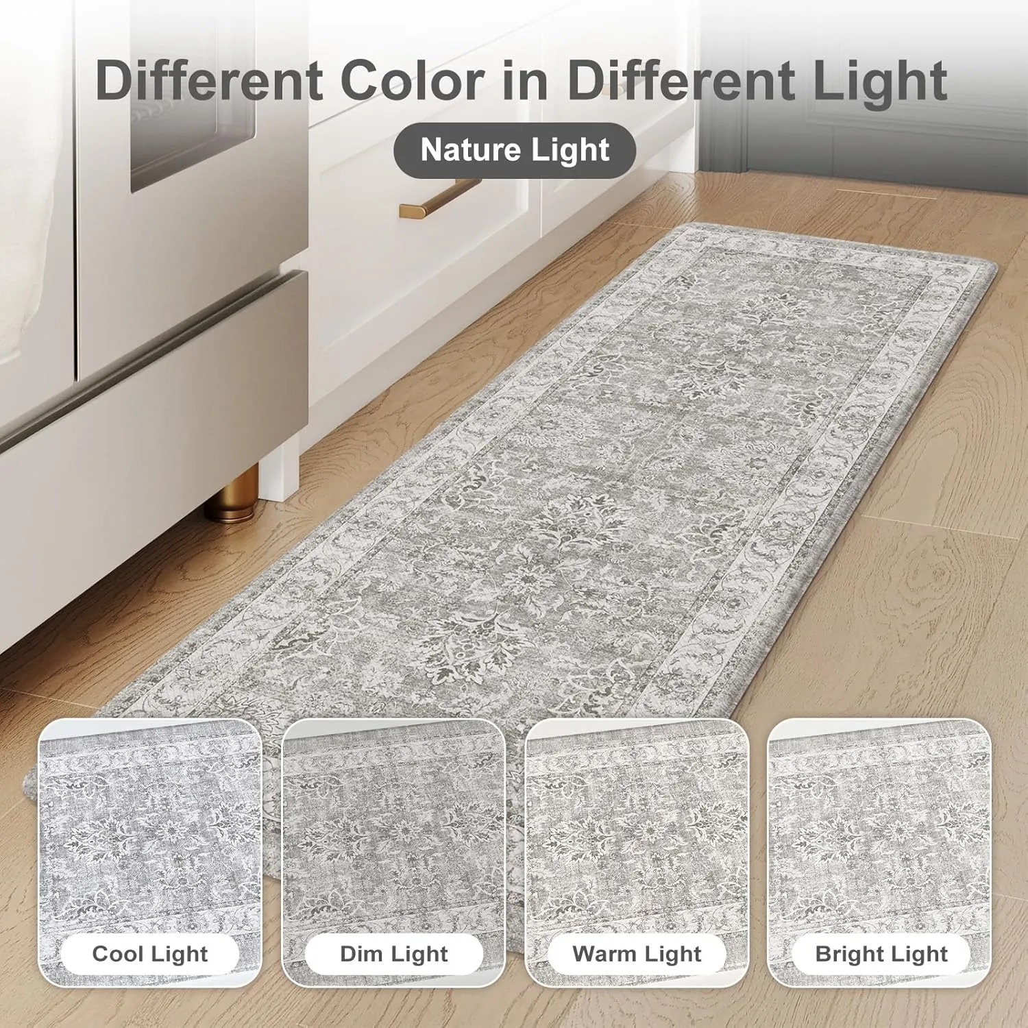 KIMODE Kitchen Mats Cushioned Anti Fatigue 2 PCS, Boho Kitchen Mats Stain Resistant, Standing Kitchen Runner Rug, Non Slip Waterproof Kitchen Sink Floor Mat, 20"x47" 20"x32", Grey