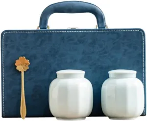 Kitchen Canisters Loose Tea Storage Container Jar Ceramic Sealed Jar Empty Jar with Tea Spoon Tea Set Double Jar Gift Box Set Handbag Tea Storage Containers(C)