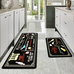 Kitchen Rug Sets of 2 Piece Non Slip Kitchen Rugs and Mats Washable Kitchen Mats for Floor Kitchen Carpet Runner Rugs Decor for Laundry Bathroom Living Room,Colorful Kitchen Rules 20"x 59" 20"x 32"