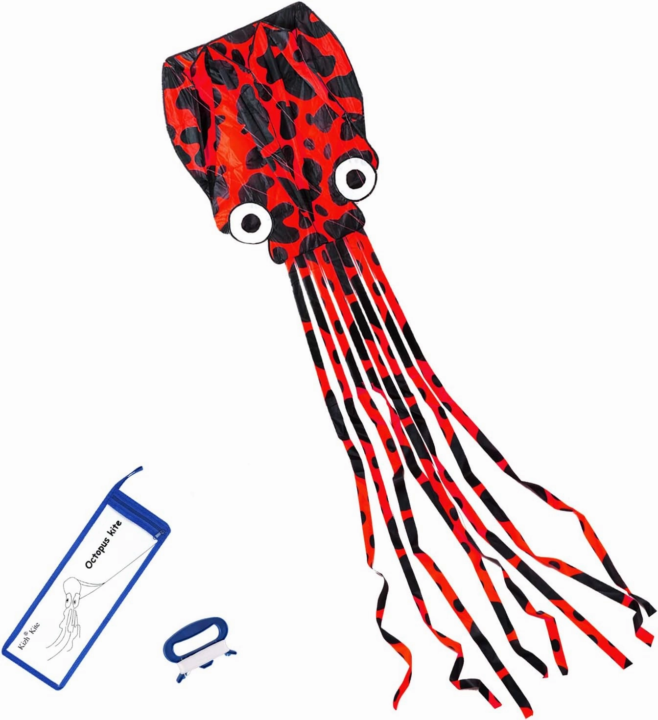 Kizh Kite Octopus Large Frameless Soft Parafoil Kites for Kids and Adults Easy Flyer Kite for Beach Park Garden Playground 150 Inchs Long Perfect Outdoor Fun(Red)