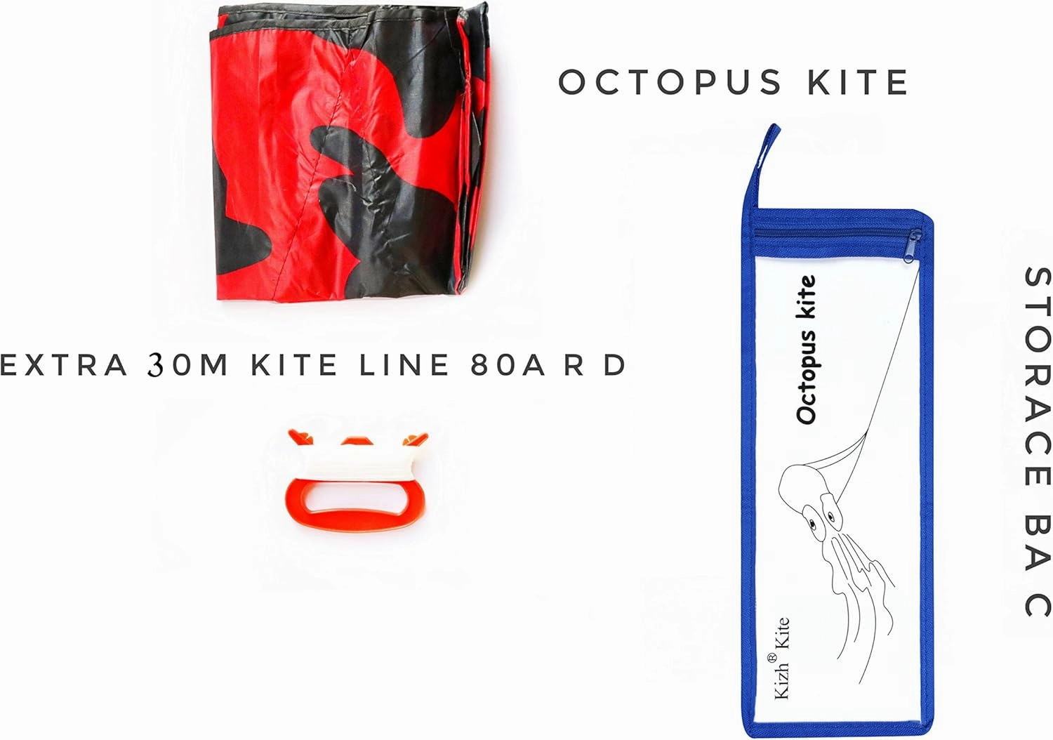 Kizh Kite Octopus Large Frameless Soft Parafoil Kites for Kids and Adults Easy Flyer Kite for Beach Park Garden Playground 150 Inchs Long Perfect Outdoor Fun(Red)