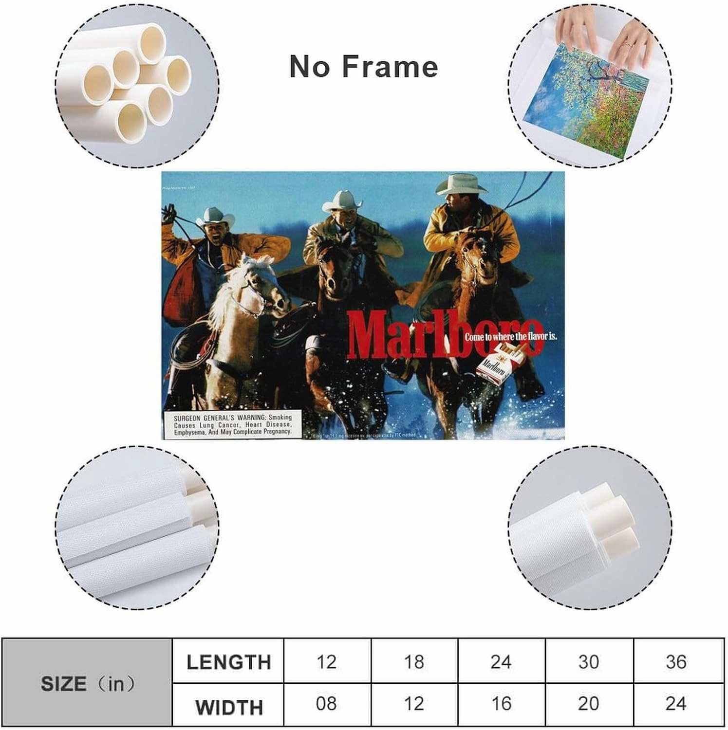 KJJLNRQ Marlboro Western Cowboy Canvas Wall Art Poster for Room Aesthetic and Decor - Living Room Bedroom Office - 24x36inch(60x90cm) Unframe-style