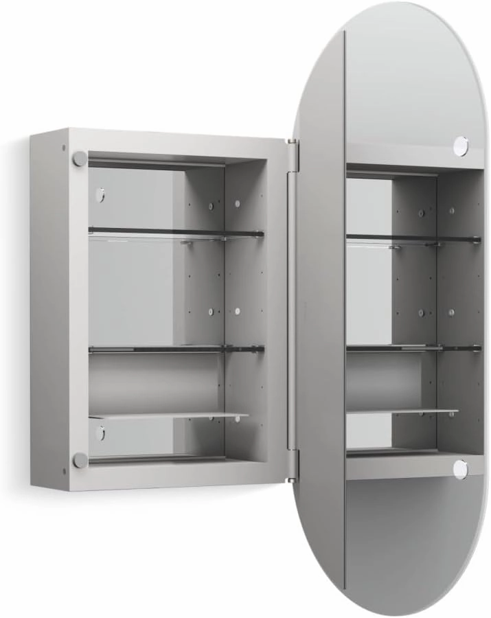 KOHLER Verdera Medicine Cabinet, 15" x 30", Capsule Design, Mirrored Interior, Adjustable Glass Shelves, Rustproof Anodized Aluminum, K-35573-NFC-NA
